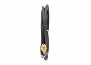 Harris 4300138 single inert gas hose, coiled black 3/16" with brass fitting, for welding equipment on white background.