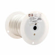 A large white plastic spool holds tightly coiled, thin silver Harris Stay Brite Lead-Free Solid Wire Solder (0.118 in, 25 lb, SB625) with a detailed label and barcodes, set against a plain white background.