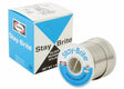A spool of Harris SB61 Stay Brite Lead-Free Solid Wire Solder (0.118 in, 12 lb box) sits next to its blue and white packaging, ideal for HVAC and food service use, with matching labels displaying logo and product details.