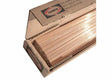 A partially opened Harris Stay-Silv 15 Phos-Copper Brazing Alloy box (3/32 in, 25 lb) shows shiny rods inside, used as HVAC filler metal for air conditioning refrigeration applications.