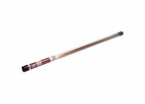 A clear plastic tube with black caps contains Harris W1060 & W1200 Mild Steel RG-45 1/16 x 36 x 5# coated rods (Qty. 20) and features a red and white label. Perfect for storing copper-coated TIG welding alloy rods. Background is plain white.