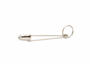 The Harris Welders Pin - 3010060 is shown closed against a white background. Its stainless steel coil and clasp are visible, with a shiny finish emphasizing its practicality as a multi-purpose tool holder.