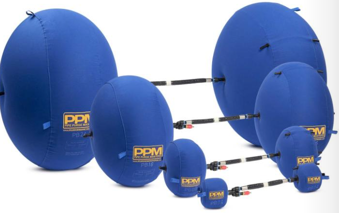 Mathey Dearman Inflatable Double Purge Bag System 44-57mm 2" - PB02, designed for pipeline welding to maintain an inert atmosphere and ensure clean, high-quality welds.

