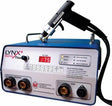 An IWT LYNX4 Titan stud welding system with a digital display reading 17.5, multiple control knobs, ports labeled grounds and gun, and a welding gun attached, manufactured by International Welding Technologies, Inc.