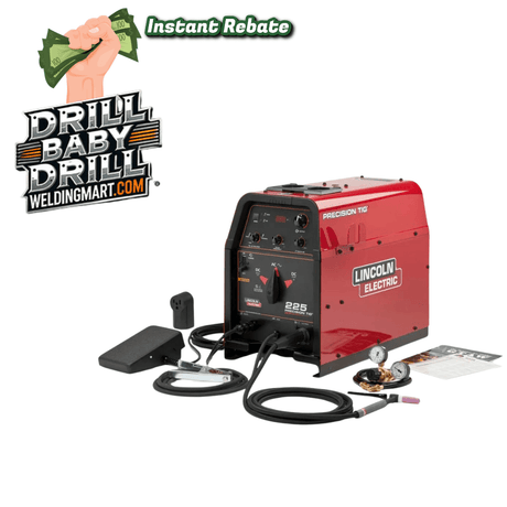 Lincoln Electric welding machine with 'Drill Baby Drill' and WeldingMart.com branding on a white background.