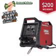 Lincoln Electric welding machine with 'Drill Baby Drill' and WeldingMart branding, featuring a $200 rebate offer.