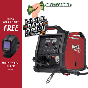 Lincoln 211i Power MIG Welder and Viking 3350 Welding Helmet with free offer, WeldingMart rebate promo, welding equipment bundle.