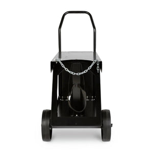 WeldingMart black metal utility cart with wheels and handle, perfect for transporting heavy cylinders or a Lincoln 211i Power MIG Welder.