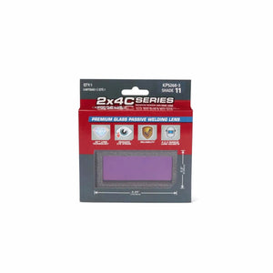Lincoln 2x4C Series Welding Lens Shade 11 (KP5268-3) in branded box, premium glass lens for welding helmets and accessories.