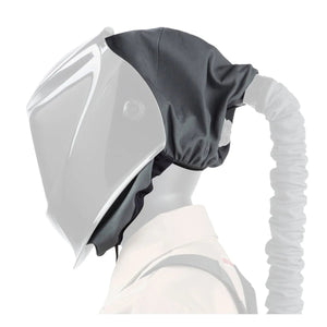 Welder in Lincoln 3350 PAPR Headcovering KP3940-1 with clear face shield, air hose, full protection—welding safety gear.