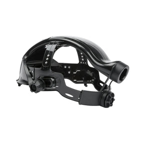 Lincoln 3350 PAPR welding headgear KP3942-1, black, adjustable helmet with plenum, sweatband, for safety and comfort.