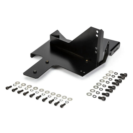 A Lincoln 4R Feeder MA1440 Mounting Bracket (K3572-1) is displayed on a white background, with neatly arranged screws, bolts, and washers in front—indicating a complete hardware kit for robotic wire feeder assembly.