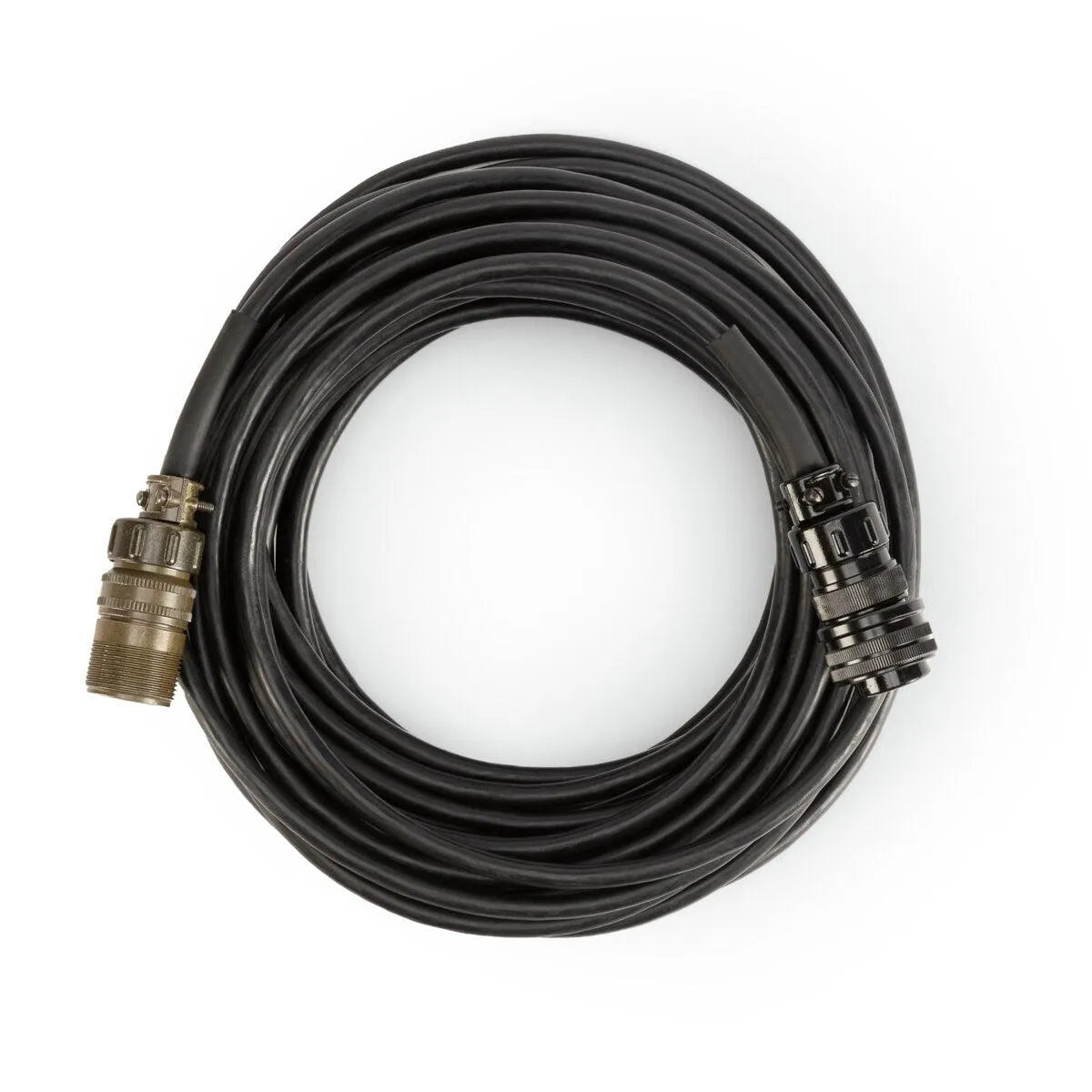 Lincoln 50-ft extension cable K5454-50 for welding equipment, coiled with metal connectors, shown on white background.