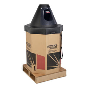 Lincoln K2175-3 Accu-Pak Octagon Box Payoff Kit 21 in. - hood installed on a full octagonal Accu-Pak box on its pallet