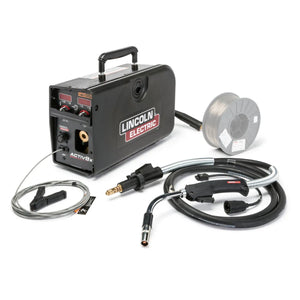 Lincoln Activ8X/Magnum PRO Curve 300 Wire Feeder One-Pak K3564-1 welding equipment with controls, wire spool, cables, hoses.