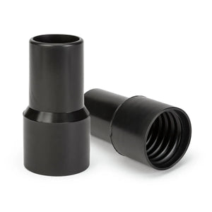 Lincoln K3492-2 hose-to-tube adapters, 1-3/4" x 1-1/2", black plastic welding accessories, matte finish, shown upright and sideways.