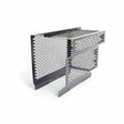 The Lincoln Air Cleaner Guard Kit K4698-1 is a black metal mesh guard with angled sides and elongated hexagonal holes. Designed for Deutz engine air filters in Lincoln Vantage welders, it features three mounting flanges with screw holes.