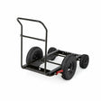 The Lincoln All Terrain Undercarriage (Pneumatic) K1737-4 is a black metal portable cart frame with large pneumatic tires, tall upright handle, rectangular open base for heavy loads, and two large rear wheels plus two smaller front wheels for stability.