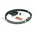The Lincoln Aluminum Welding Kit 0.035 in (0.9 mm) K663-2 includes a coiled black cable, roller, clamp, four copper contact tips, two white plastic nozzles, and other aluminum welding accessories—all shown on a white background.