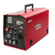 A red, rectangular Lincoln APEX 30M Mechanized Controller K52160-1 features a black control panel with knobs, switches, gauges, and a top handle. The brand and model names appear in white letters on the side.