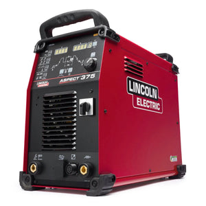 Lincoln Aspect 375 AC/DC TIG Welder K3945-1 with digital displays, control knobs, carry handle—pro welding equipment at WeldingMart.