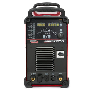 Lincoln Aspect 375 AC/DC TIG Welder Ready-Pak K3946-2 front view with digital controls, ports, black body, red accents for WeldingMart.