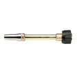 Lincoln AutoDrive SA 180° Robotic Gooseneck KP4378-180 welding accessory, brass body, black knob, metal nozzle, on white.