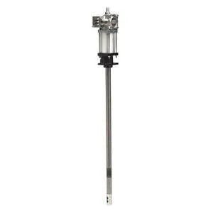 A long, cylindrical industrial pump with a metallic body and an upper motor section, designed for fluid transfer, is shown against a plain white background.