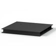 The Lincoln Boom Pallet Base K3262-1 is a flat, rectangular black metal unit with two layers, side hollow sections for forklift entry, and four small circular holes in a square pattern on top, shown against a plain white background.