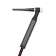 The Lincoln Caliber 26 Series TIG Torch Flexible, 12.5 ft (3.8 m) K4842-26F-1 features a black and gray design with a dotted grip, long flexible nozzle, and a black/red woven hose attached at the base, shown against a white background.