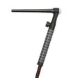 The Lincoln Caliber 9 Series TIG Torch Flex/Valve, 25 ft (7.6 m) K4844-9FV-2 features a black and gray dotted handle, black nozzle, pressure-release button, and a black hose with red accents extending from the handle.
