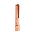 A Lincoln Caliber Collet 3/32 (2.4 mm), KP4749-332 for 9/20 torches, featuring a cylindrical copper shape with a vertical slit, top notch, and wider base, photographed upright on a white background. Sold in 3-packs.