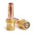 Two Lincoln Caliber Gas Lens 1/16 (1.6 mm) KP4754-116-B10 for 17/18/26 torches are shown on a white background—one upright showing its threaded end, the other lying flat revealing its fine metal mesh screen. Pack of 10.