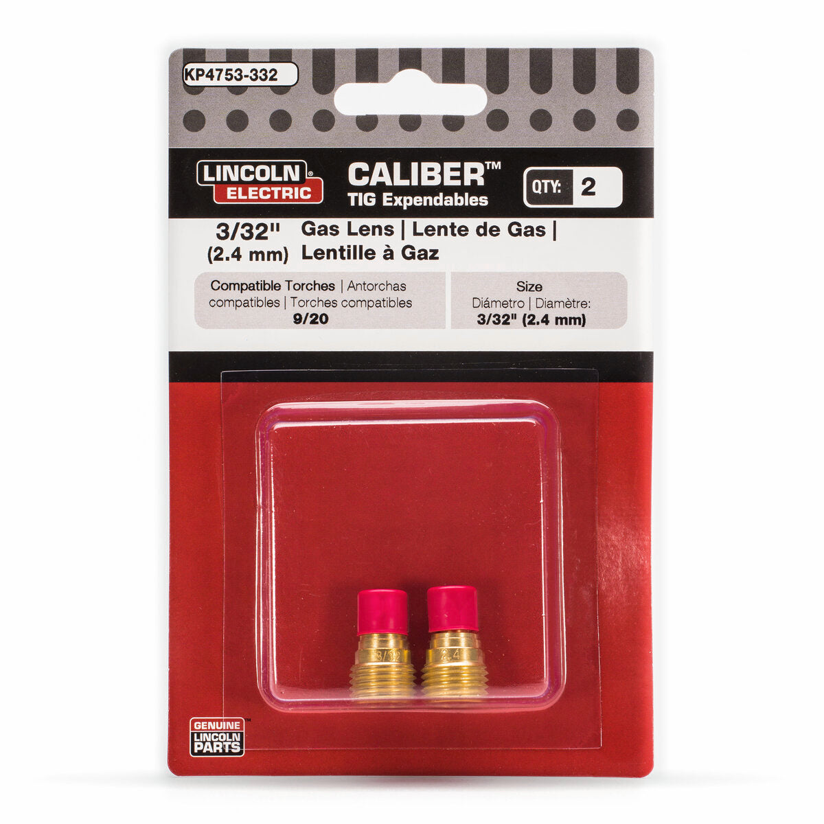 Lincoln Caliber Gas Lens 3/32" (2.4 mm), 9/20 Torches 2/pack KP4753-332 - WeldingMart.com