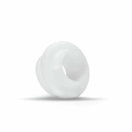 A white Lincoln Caliber Insulator Gas Lens KP4748-GL-B10 with a flared edge and hollow center is shown. Designed for 17/18/26 Torches, this smooth plastic bushing comes in a 10-pack and suits gas lens setups.