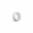 A Lincoln Caliber Stubby Gas Lens Insulator for TIG Torch 17/18/26 (KP4764-GL, 2/pack) is shown tilted on a plain white background. The small, white cylindrical insulator has a smooth surface, hollow center, and casts a faint shadow to the left.
