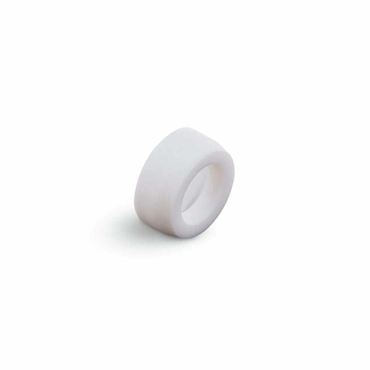 A Lincoln Caliber Stubby Gas Lens Insulator for 17/18/26 torches (KP4764-GL, 2/pack) is shown on a plain white background. The white cylindrical ring has smooth edges, a hollow center, and casts a soft leftward shadow.