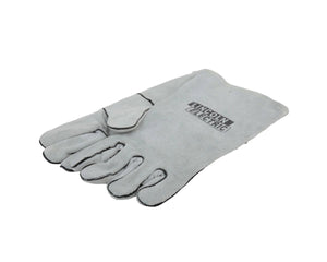 Lincoln Electric gray welding gloves with black trim and logo, paired with Camo Helmet Kit K4738-1 for safety at WeldingMart.