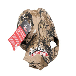 Lincoln Electric brown camo welding cap with embroidered logo, ideal welding accessory for helmet kits, available at WeldingMart.