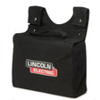 A black Lincoln CanVAS Accessory Bag with a handle and snap closures, perfect for organizing welding accessories. It features the Lincoln Electric logo in red, white, and gray on the front.