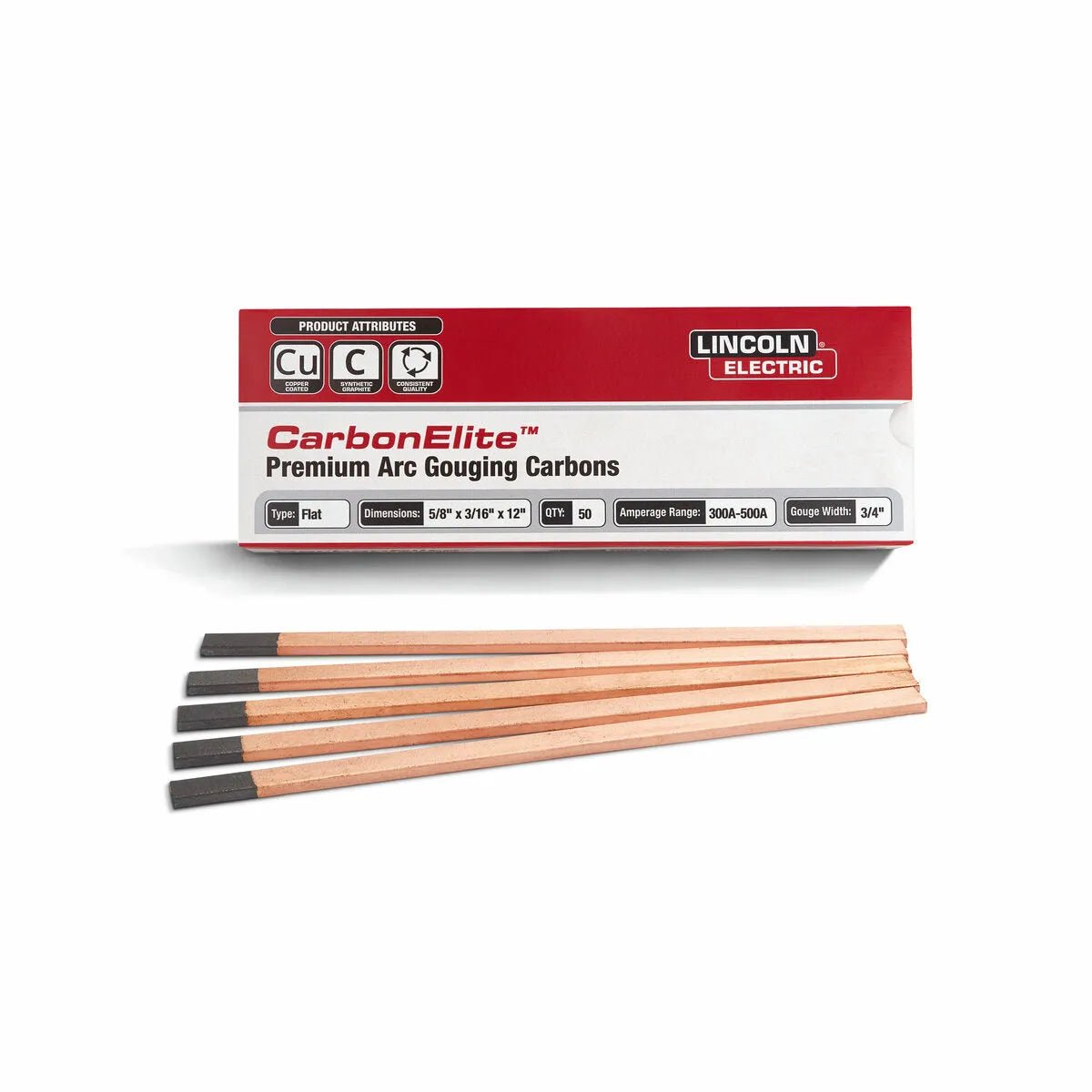 Lincoln CarbonElite Flat Gouging Electrodes 5/8 X 3/16 x 12 in KP3802-5/8 - WeldingMart.com