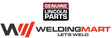 Logo with “GENUINE LINCOLN PARTS” in a red and black box above the WeldingMart logo, featuring a stylized red and black “W” and the tagline “LETS WELD” in gray—a mark of quality for OEM choke or 470UH inductor replacements.