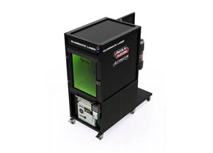 Lincoln ClassMate Laser Welding Trainer AD2446-15: robotic welding equipment with green window, control panel, wheels.