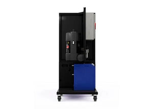 Lincoln ClassMate Laser Welding Trainer AD2446-15, black wheeled welding equipment, open door, visible blue box and components.