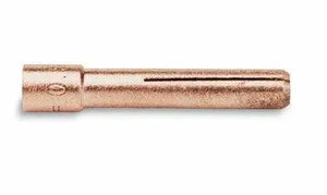 A metallic Lincoln COLLET 1/8 KP2029-5B1 13N24 with a copper finish, closed smooth left end, and partially slotted body right. Features a single lengthwise groove and textured surface for precision applications.