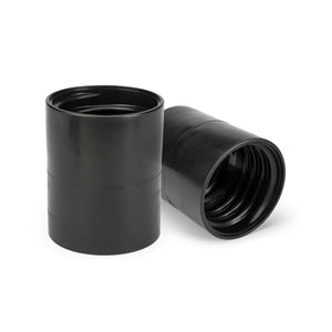 Lincoln K4115-10 3" welding hose connectors, black, show threaded interiors for secure hose-to-hose connections on white background.