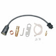 The Lincoln Connector Kit LN-7-8-9, LN-25 K466-1 includes a flexible black hose, brass fittings, connector parts, hex key, metal wrench, clear tubing, two small clamps, copper ring, and a small brass nozzle arranged on a white background.