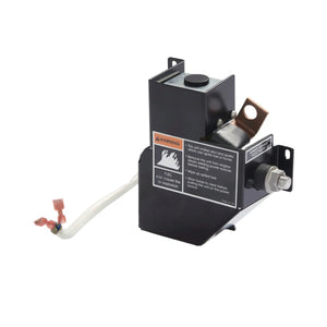 A Lincoln Contactor Kit K938-1 black metal solenoid relay switch features a warning label, copper terminal, silver bolt, attached white wire with pink connector, side mounting brackets, and a top cap, shown against a white background.