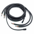 A 26 ft (8 m) Lincoln Control to Head Extension Cable K234-26 is shown coiled, featuring black insulation, exposed copper wire ends, metal terminals, and two cylindrical plastic connectors on a white background.