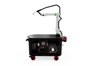 Lincoln Cooper CRX-10iA/L Water-Cooled Welding Cobot Cart with Power Wave R450, robotic arm, and mobile welding cart.